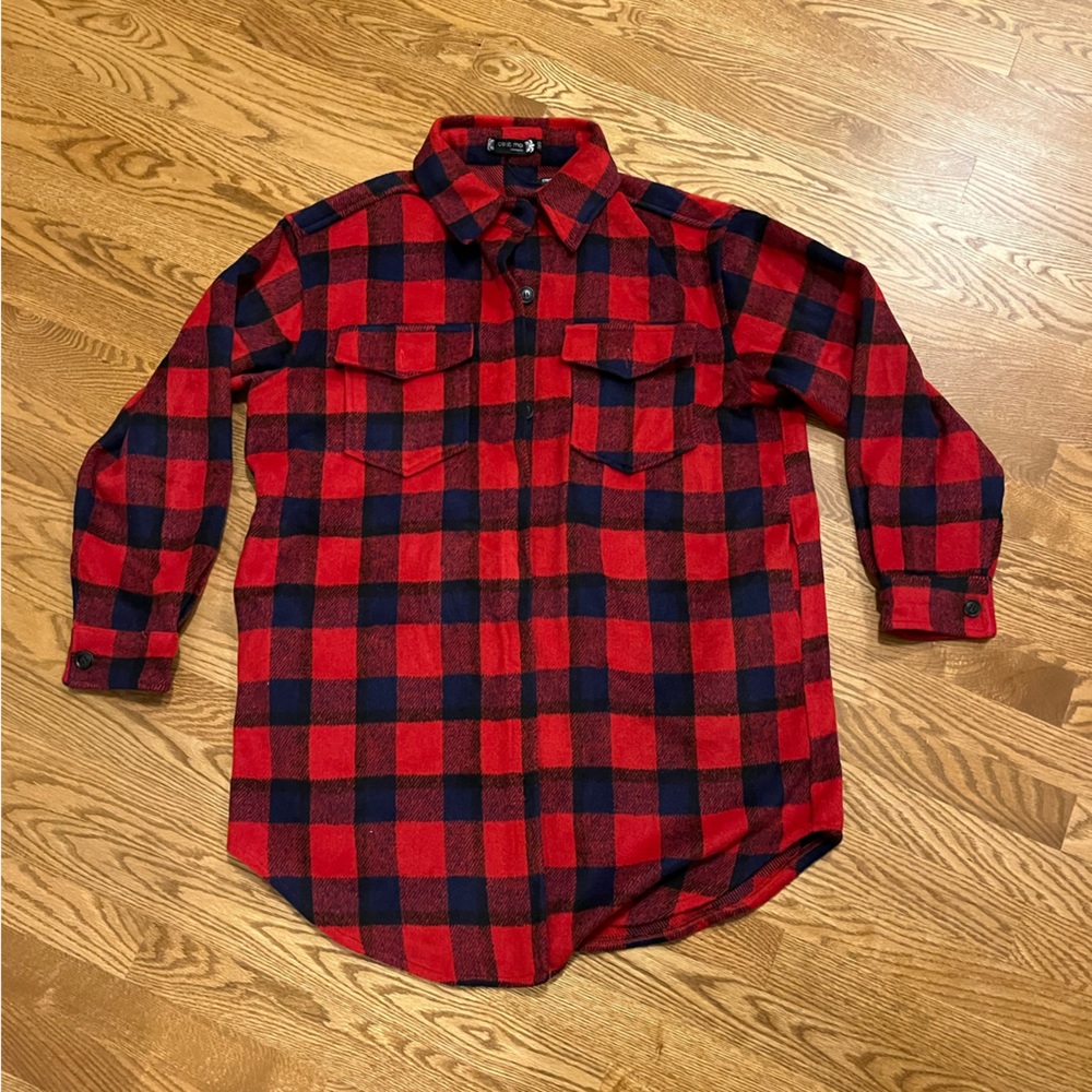 Ces’t Moi Soft Red and Blue Plaid Shacket